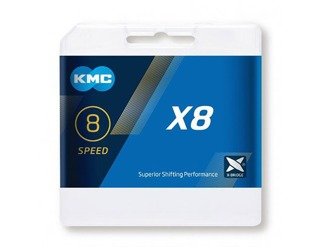 KMC X8 łańcuch 8 rzędowy 114 ogniw + SPINKA SREBRNO-SZARY BOX